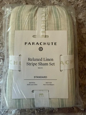 Комплект (2) парашют расслабленный льняной полоски Sham комплект ~ стандартный ~ нефрит и пергамент - Изображение 1 из 3