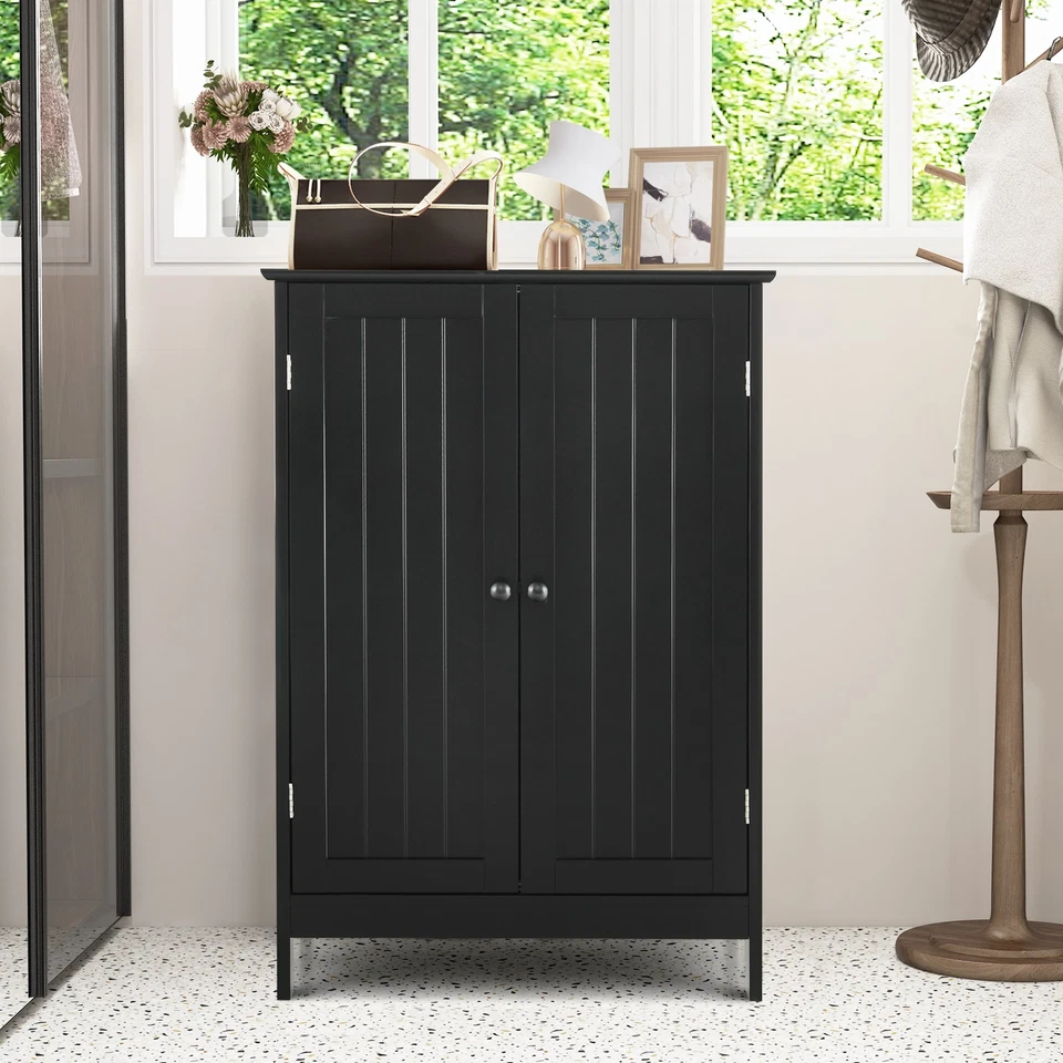 Costway Bathroom Floor Storage Cabinet Double Door Kitchen Cupboard Shoe Cabinet