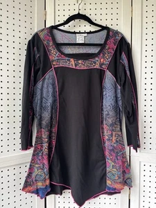 Parsley and Sage Tunic Top 3/4 SLV Cotton Black Colorful Print Women's XL / 1X - Picture 1 of 7