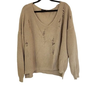 Boohoo distressed sweater size 2x Light tan - Image 1 of 4