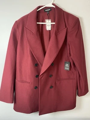 Express 双排扣西装外套 XL 勃艮第葡萄酒长衬垫肩衬里 — 第 1/4 张图片
