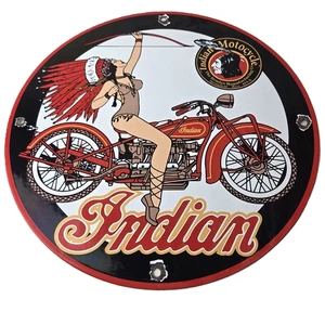 Insegna Moto Indiana Vintage - Insegna Stazione Servizio Pompa Gas Porcellana - Foto 1 di 14