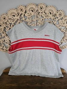 Vintage 80s Wilson Sleeveless Sweatshirt Chopped Workout Shirt XL Red Gray - Picture 1 of 10
