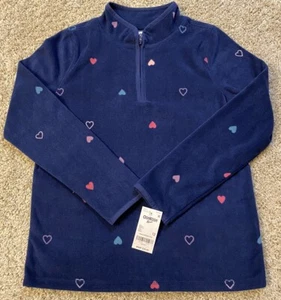 OSHKOSH B'Gosh Girls Blue Fleece 1/4 Zip Sweatshirt 12 Big Kids with Hearts NWT - Picture 1 of 4