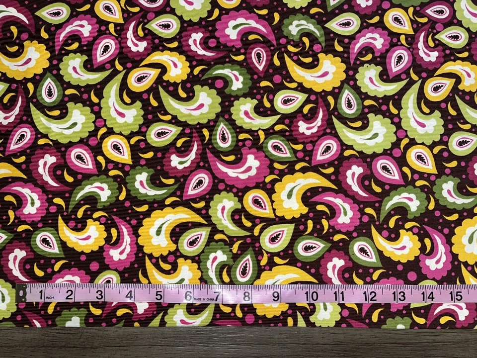 NEW~BTY~Fabric~Lightweight Corduroy~Brown/Yellow/Green/Hot Pink~Paisley - Image 1 of 1