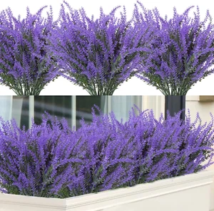 12 Bundles Artificial Lavender Fake Flowers Faux Plastic Plants for Home Wedding - Picture 1 of 12