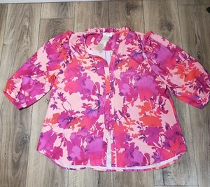 Felicity Blumen Bluse Fushia 3XL First Love von Lovelyn 3/4 Arm Knopfleiste - Bild 1 von 9
