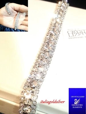 Bracciale Donna Tennis SWAROVSKI ORIGINALI Rodiato Argento 925 Cristalli oro new - Immagine 1 di 4