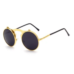 Antique Steampunk Sunglasses Round Mirror Lens Metal Frame - Picture 1 of 5