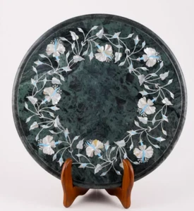 18'' MOP Gemstones Inlay Coffee Table Top Green Marble Round Corner Table Decors - Picture 1 of 6