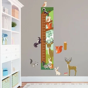 Personalised Woodland Animals Cute Height Growth Chart + 8 Vinyl Wall Stickers - Foto 1 di 22