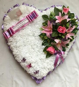 Artificial Flowers Heart Tribute Extra Large Wreath Memorial Silk Faux Rose Mum - Picture 1 of 12
