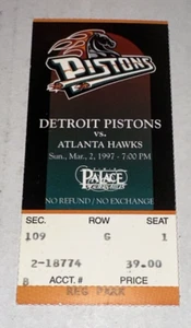 Atlanta Hawks vs Detroit Pistons 3/2/97 Ticket Stub Steve Smith Pregame Ceremony - Picture 1 of 2