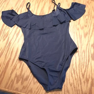 Adore Me  Black Ruffle Neck  Cold Shoulder Swim Suit Medium New With Tags - Picture 1 of 4