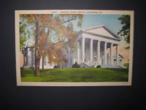 Postal de Richmond VA Capitolio del Estado Richmond de colección 1930-45 lino V-800 bonita #FD - Imagen 1 de 2