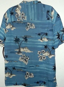 NWT DESERT ISLAND PALMS HAWAIIAN SHIRT 55% RAYON 45% COT sz M,L, XL, 2x BLUE - Picture 1 of 4