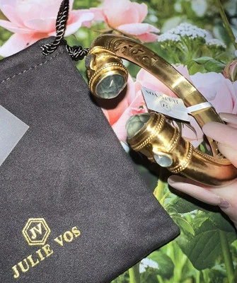 NUEVO Brazalete Brazalete Brazalete Julie Vos Iridiscente Azul Carbón Bisagras Placa 24k Nuevo con Etiquetas Foto 1 de 4