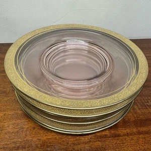 Vintage Tiffin Rambler Rose Rosa 8,25" Mittagsteller Gold verkrustet 6er Set - Bild 1 von 15