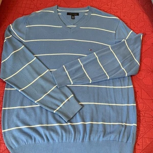Tommy Hilfiger Golfpullover Herren XL blau mit weißen Streifen - Bild 1 von 6