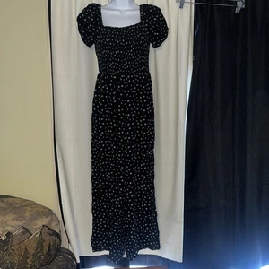 Tuta American Eagle floreale smocked gamba larga nera donna taglia S alta - Foto 1 di 2