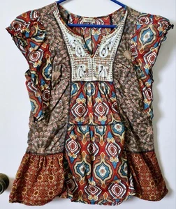 One World XL Top! Womens Fairiecore Boho Paisley Studs Embroidered Tribal Cotton - Picture 1 of 5