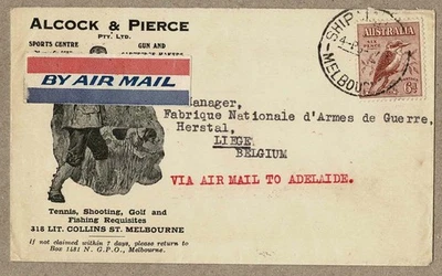 Australia Bélgica vía Adelaida 1935 junio vuelo deportes publicidad cubierta Foto 1 de 2