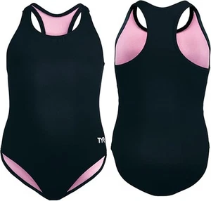 TYR Girls' Durafast Lite Ella Maxfit Swimsuit, Black/Pink - Picture 1 of 1