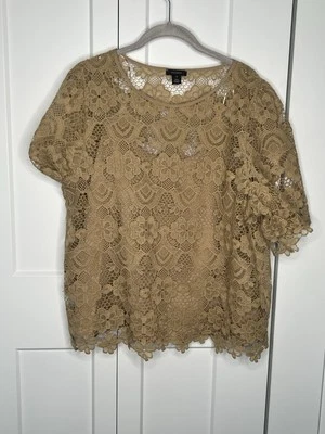 Blusa halógena de encaje bordado manga corta con camiseta sin mangas para mujer talla XL NUEVA SIN ETIQUETAS Foto 1 de 4