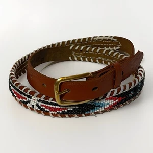 Vintage Women’s Size 32 Firebird Beaded Native Western Americana Leather Belt - Picture 1 of 6