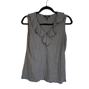 Camiseta sin mangas con cuello con volantes a rayas blancas y negras talla grande Chaps - Imagen 1 de 4