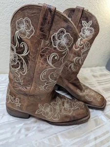 Shyanne Stiefel Größe Damen 10-M braun Leder leicht Blumen Boho Festival Western  - Bild 1 von 15