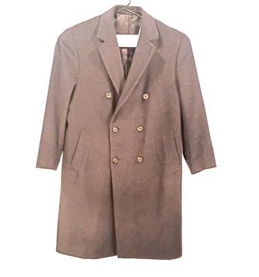 Black Long Trench Wool Blend Winter Gent Coat Double Breast Sz 44 Regular Lined - Image 1 of 4