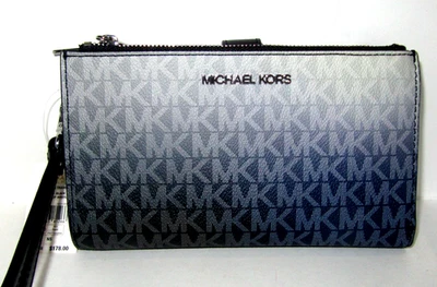 Michael Kors Jet Set Doble Cremallera Muñequera Billetera Negro Ombre Logo Teléfono Nuevo con Etiquetas $178 Foto 1 de 4