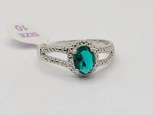 Bomb Party Ring RBP2896 “The Angel in You” Emerald/Rhodium Plating - Sz 10 - Picture 1 of 5