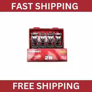 HUSKY RATCHET TIE-DOWN STRAPS 4-PACK 1 in. x 12 ft. Quick Release Hook 1500 lbs. - Picture 1 of 2