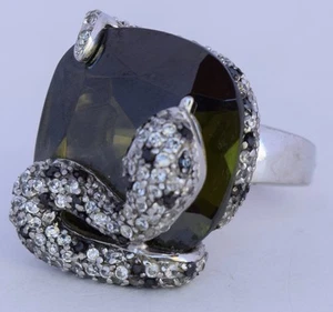 Plata Esterlina Fina ENORME Grupo de Serpientes Turmalina Verde CZ Anillo Diseñador Firmado - Imagen 1 de 12