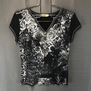 Blue Canyon Clothing Women’s Y2K Baby Tee V-Neck Grunge Punk USA in Black M - Picture 1 of 17