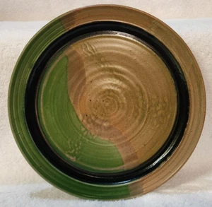 Studio Art Pottery Plate Signed Brown Kelly Green Black Glaze Handmade 10 3/4” - Picture 1 of 7