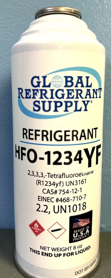 GLOBAL REFRIGERANT SUPPLY HFO, R1234yf, Refrigerant Automotive A/C, 8 oz. Self-Sealing Can