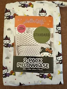 Nuevo paquete de 2 fundas de almohada estándar Sanrio Hello Kitty Halloween bruja voladora - Imagen 1 de 2