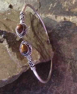 Solid 925 Sterling Silver Natural Tiger's Eye Pear Gemstone Bangle For Her C 15 - Picture 1 of 4