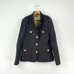 Joules Witton Tweed Jacket Womens 10 Brown Wool Country Field Smart Military - Picture 1 of 20
