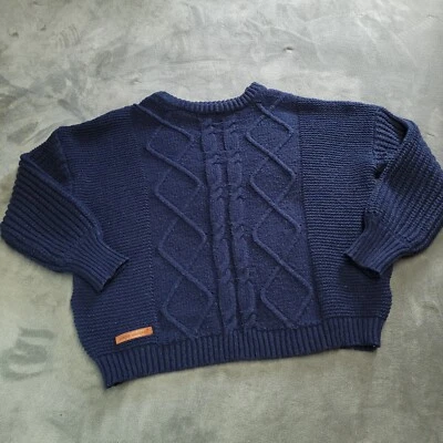 Suéter Simply Southern tejido con cable pesado azul parche de cuero mediano de gran tamaño Foto 1 de 4