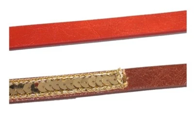 Juego de 2 cinturones Steve Madden ajustados finos naranja y marrón coñac con lentejuelas doradas L Foto 1 de 2