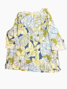 Top túnica mujer Alfred Dunner talla 16 azul/verde floral texturizado cuello en V ribete de encaje - Imagen 1 de 7