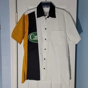 Nascar Shirt Mens Medium Yellow White Button Up Premium Racing CAT Caterpillar - Picture 1 of 11