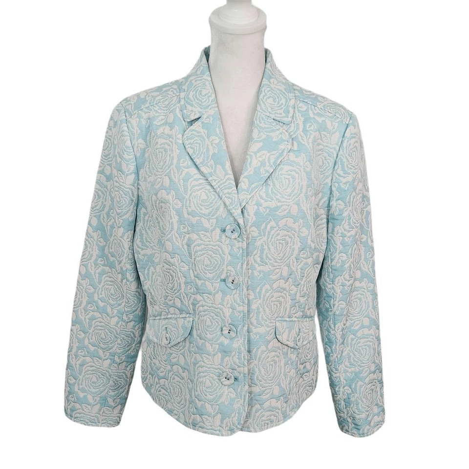 Blazer Liz Claiborne Azul Floral Talla 12 Azul Jacquard Blazer Foto 1 de 4