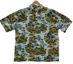 Old Navy Shirt Men Large Multicolor Hawaiian Tropical Camp Beach Short Button Up - Picture 1 of 22