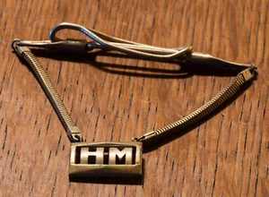 Vintage Anson Gold Tie Clip w/ Chain Personalized ~ HM - Picture 1 of 3
