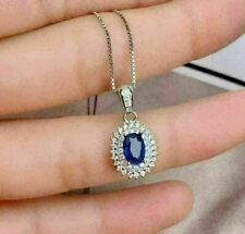 2.60 Ct Oval Cut Natural Blue Sapphire Women's Pendant 10K solid White Gold